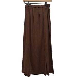 FLAX Linen Maxi Skirt Brown Womens Small Lagen Cottage Prairie